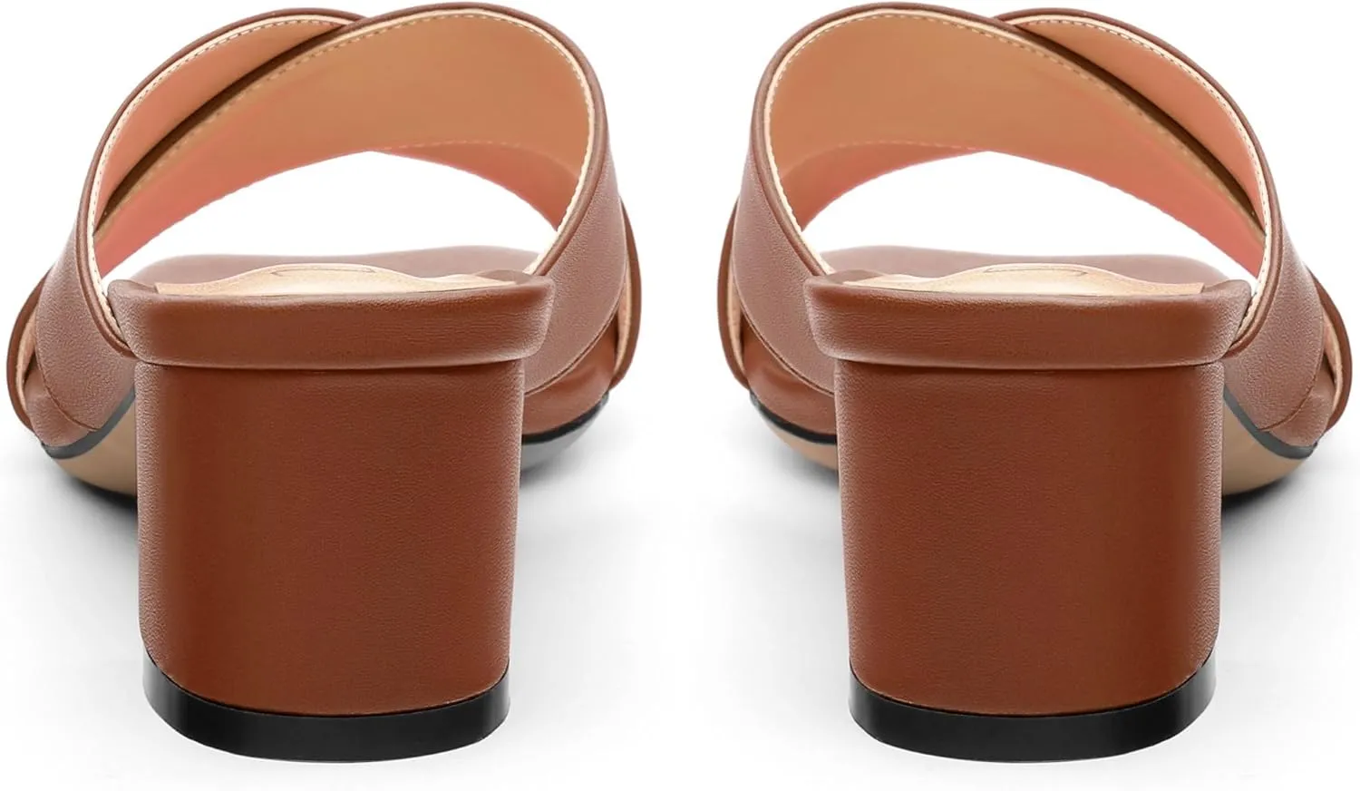 Womens Heeled Sandals Criss Cross Casual Slip On Chunky Square Open Toe Mule Heels Slide Sandals 2 Inch