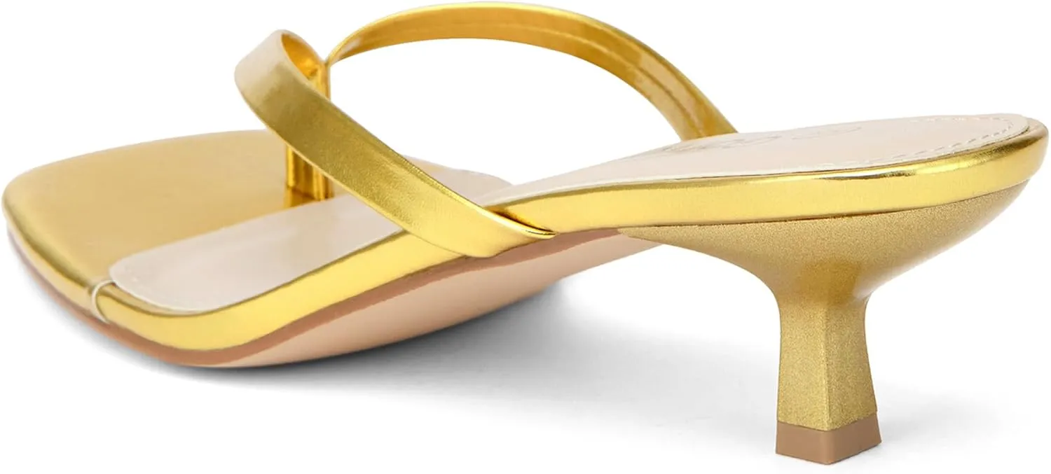 Women's Kitten Heel Sandals Square Toe Slip-On Flip Flop Heels Thong Sandals for Beach Summer