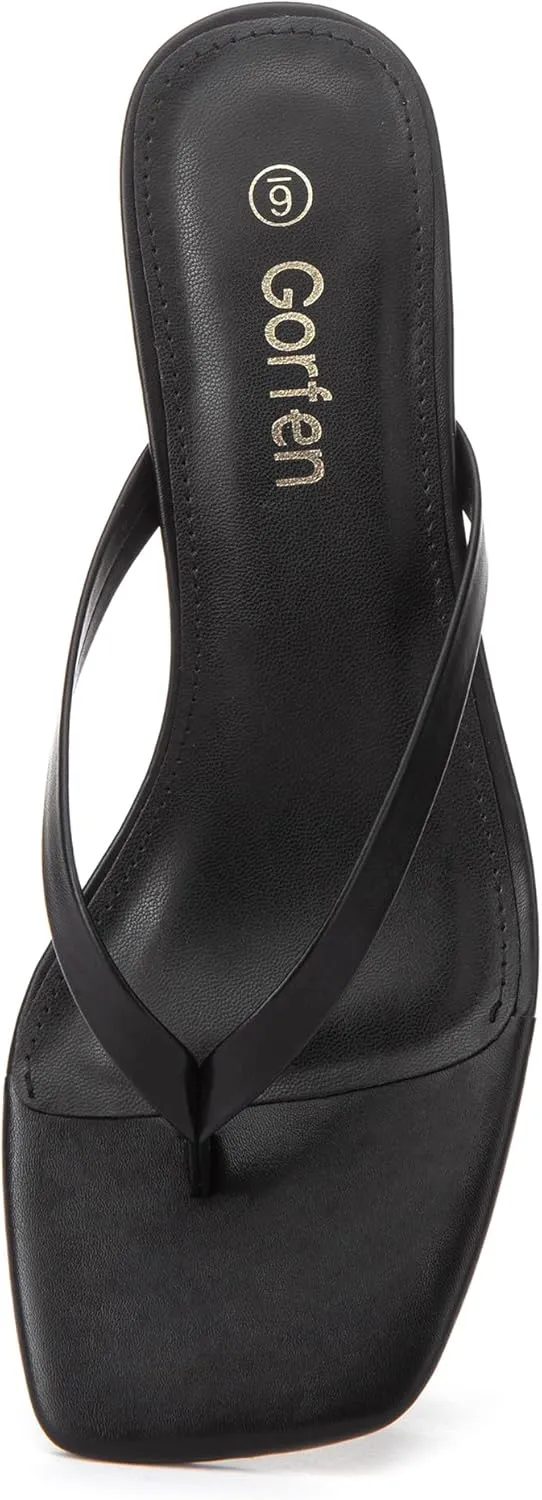 Women's Kitten Heel Sandals Square Toe Slip-On Flip Flop Heels Thong Sandals for Beach Summer