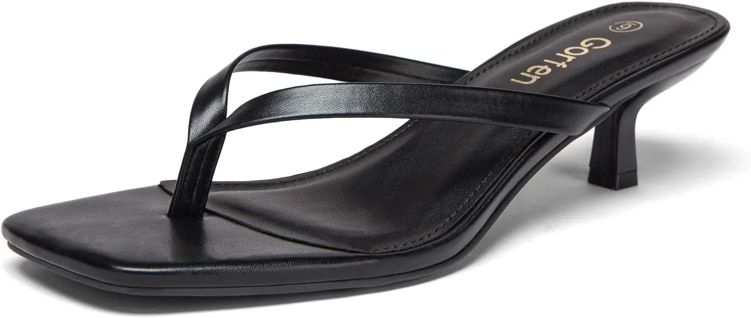 Women's Kitten Heel Sandals Square Toe Slip-On Flip Flop Heels Thong Sandals for Beach Summer