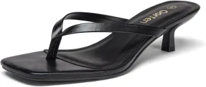 Women's Kitten Heel Sandals Square Toe Slip-On Flip Flop Heels Thong Sandals for Beach Summer