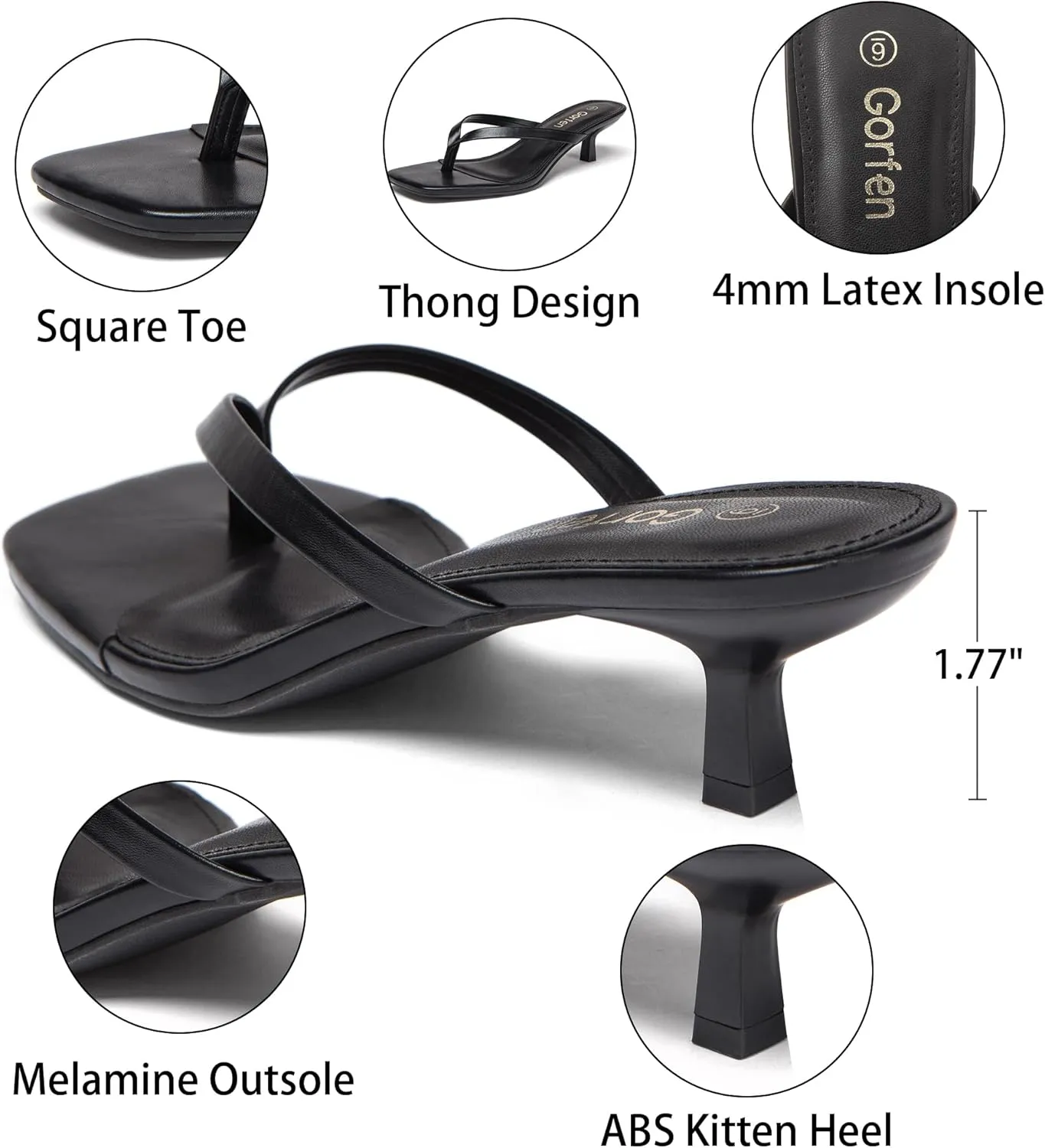 Women's Kitten Heel Sandals Square Toe Slip-On Flip Flop Heels Thong Sandals for Beach Summer