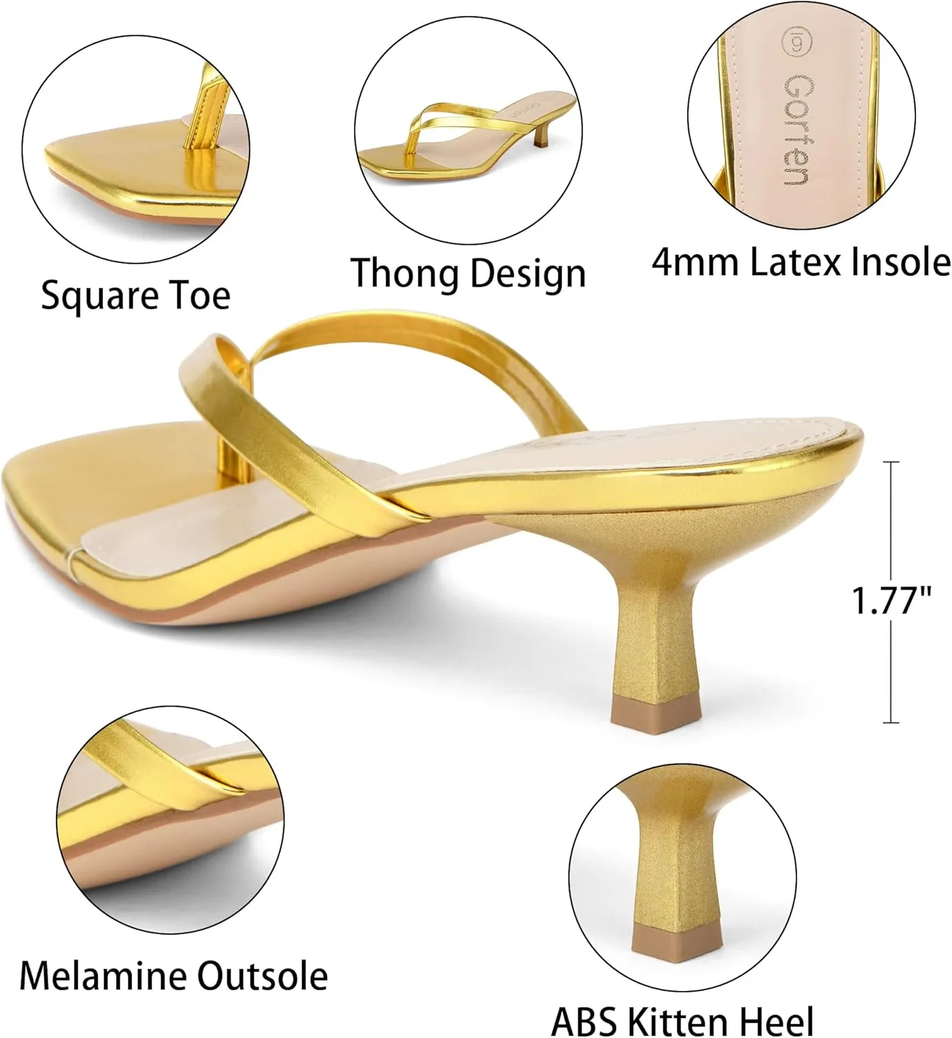 Women's Kitten Heel Sandals Square Toe Slip-On Flip Flop Heels Thong Sandals for Beach Summer