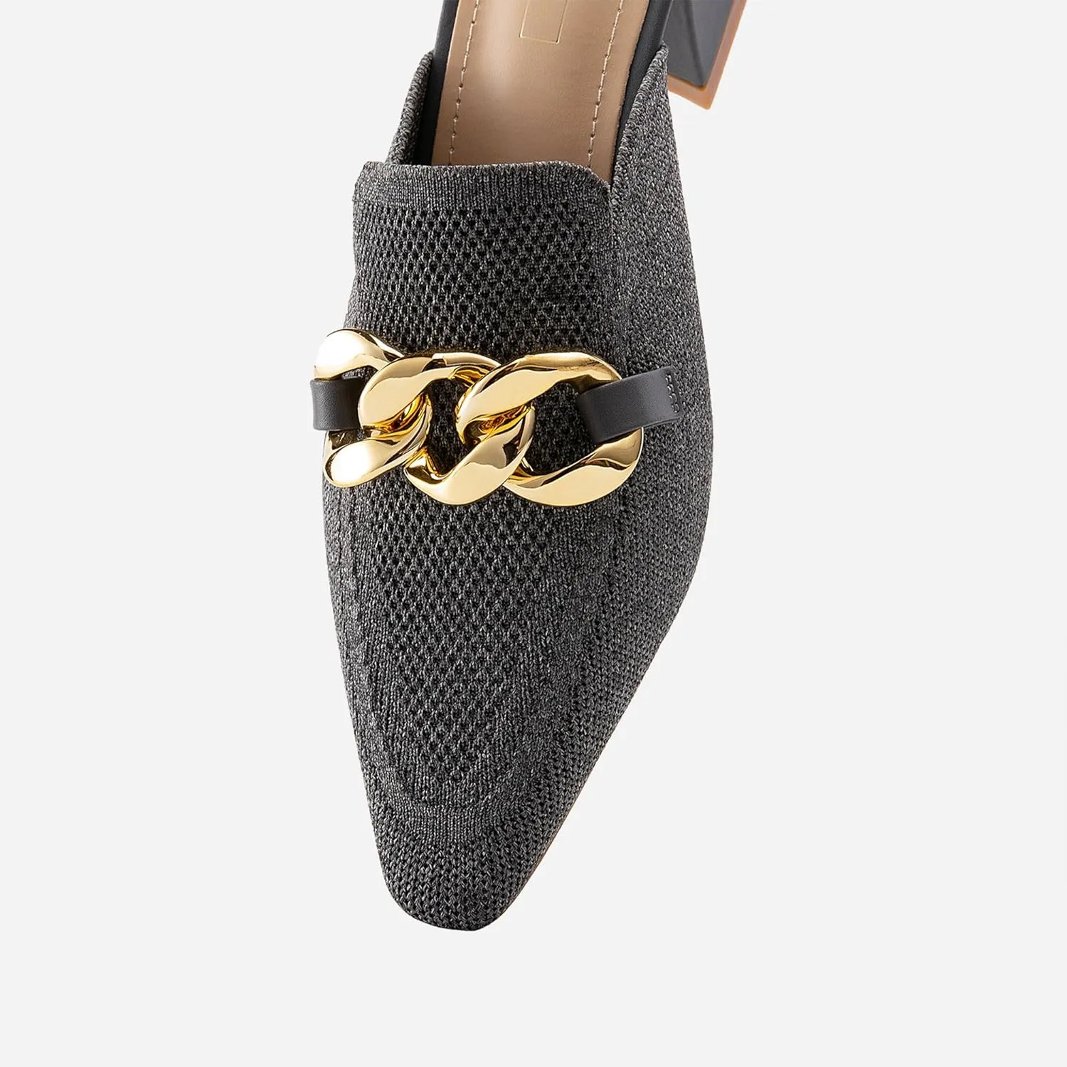 Women's Knit Pointed Toe Chunky Heel Mules, Comfortable Slip-On Sandals for Business and Daily Wear