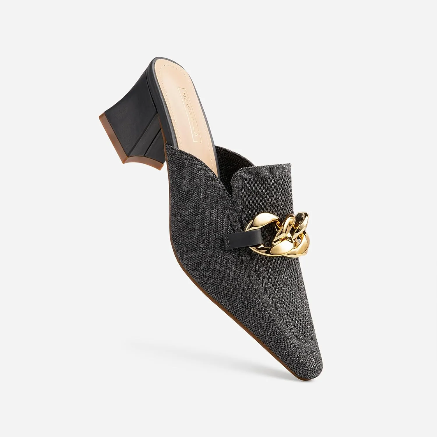 Women's Knit Pointed Toe Chunky Heel Mules, Comfortable Slip-On Sandals for Business and Daily Wear