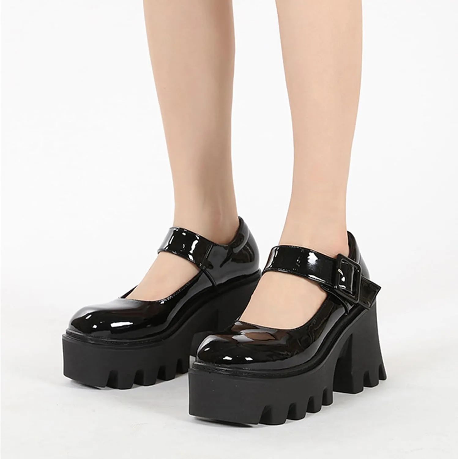Women's Lolita Platform Mary Janes Shoes Lug Sole Gothic Chunky Heel Uniform Pumps with Ankle Strap