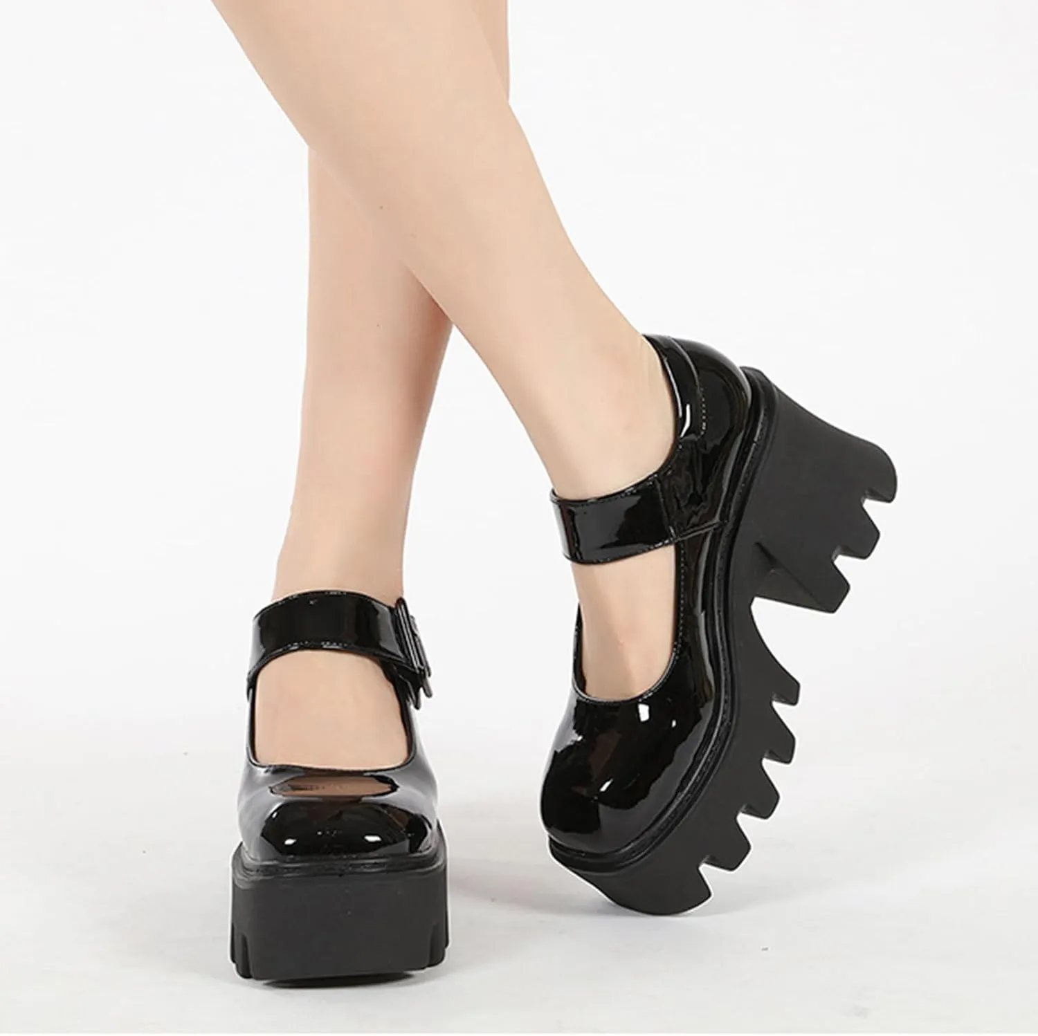 Women's Lolita Platform Mary Janes Shoes Lug Sole Gothic Chunky Heel Uniform Pumps with Ankle Strap
