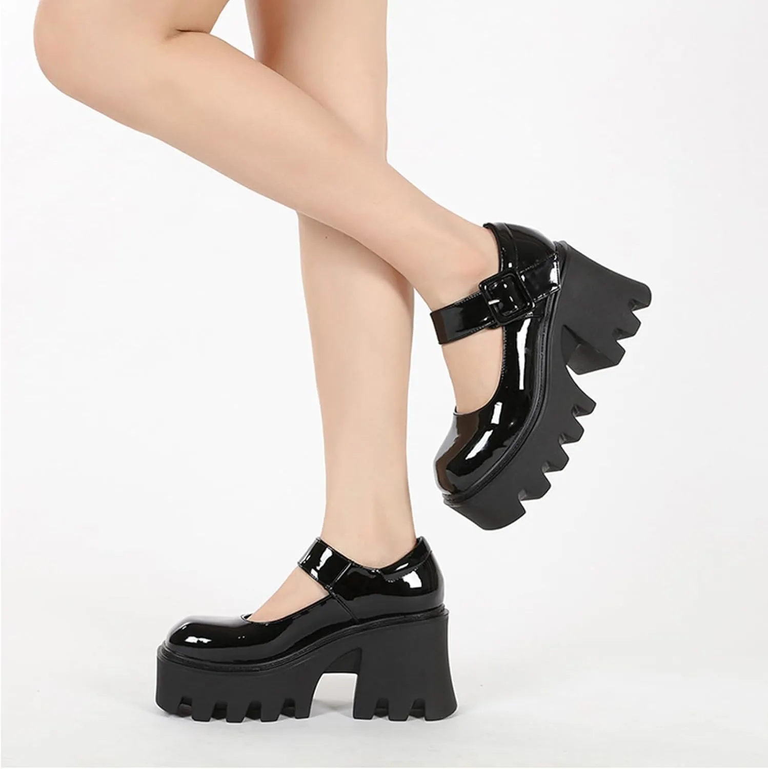 Women's Lolita Platform Mary Janes Shoes Lug Sole Gothic Chunky Heel Uniform Pumps with Ankle Strap