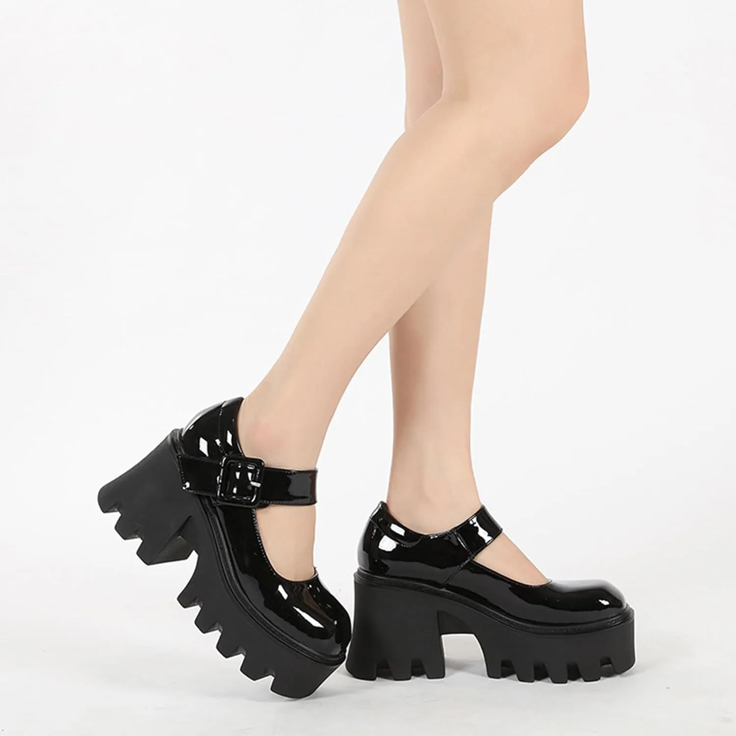 Women's Lolita Platform Mary Janes Shoes Lug Sole Gothic Chunky Heel Uniform Pumps with Ankle Strap