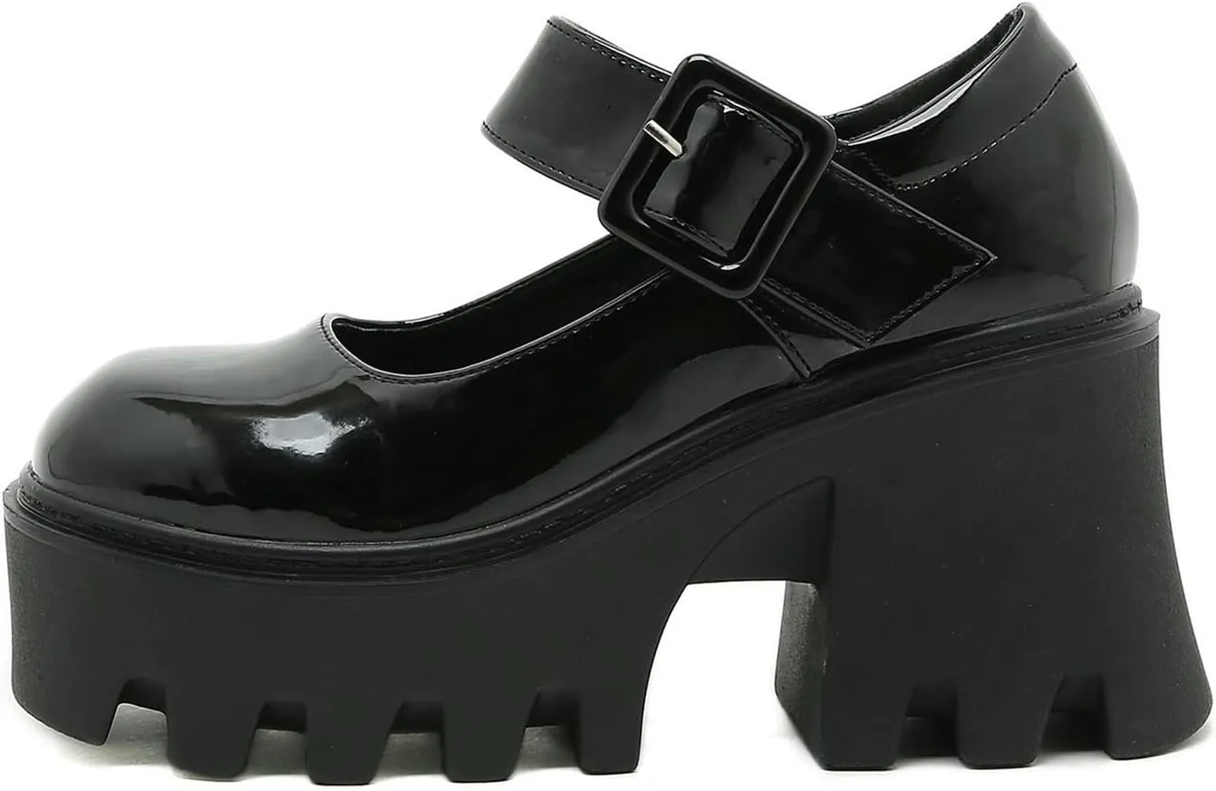 Women's Lolita Platform Mary Janes Shoes Lug Sole Gothic Chunky Heel Uniform Pumps with Ankle Strap