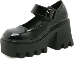 Women's Lolita Platform Mary Janes Shoes Lug Sole Gothic Chunky Heel Uniform Pumps with Ankle Strap