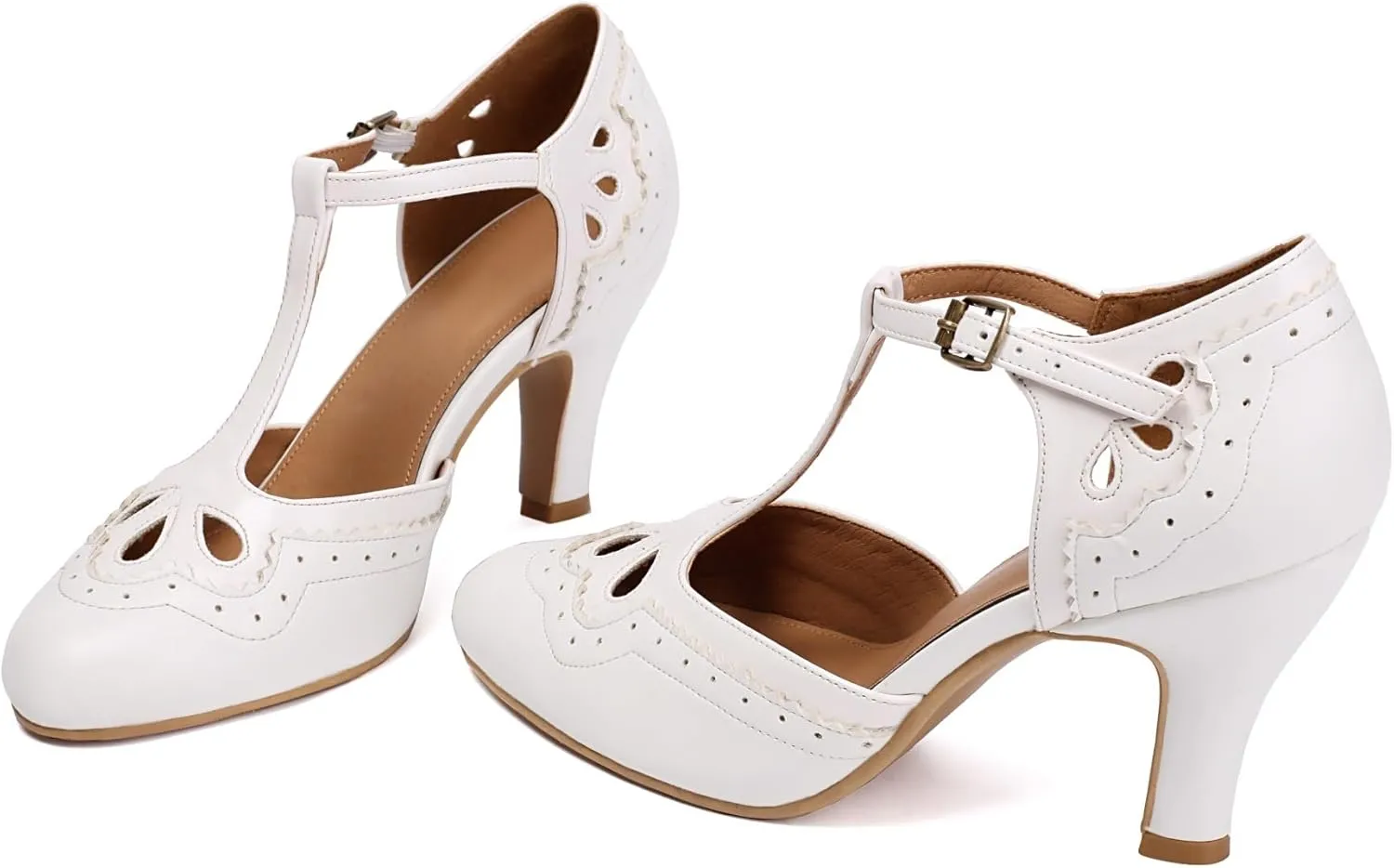 Women's Mary Jane Close Round Toe Rockability Vintage Oxford 1950s Wingtip Heels Retro 1920s Victorian Pumps 1930s Shoes