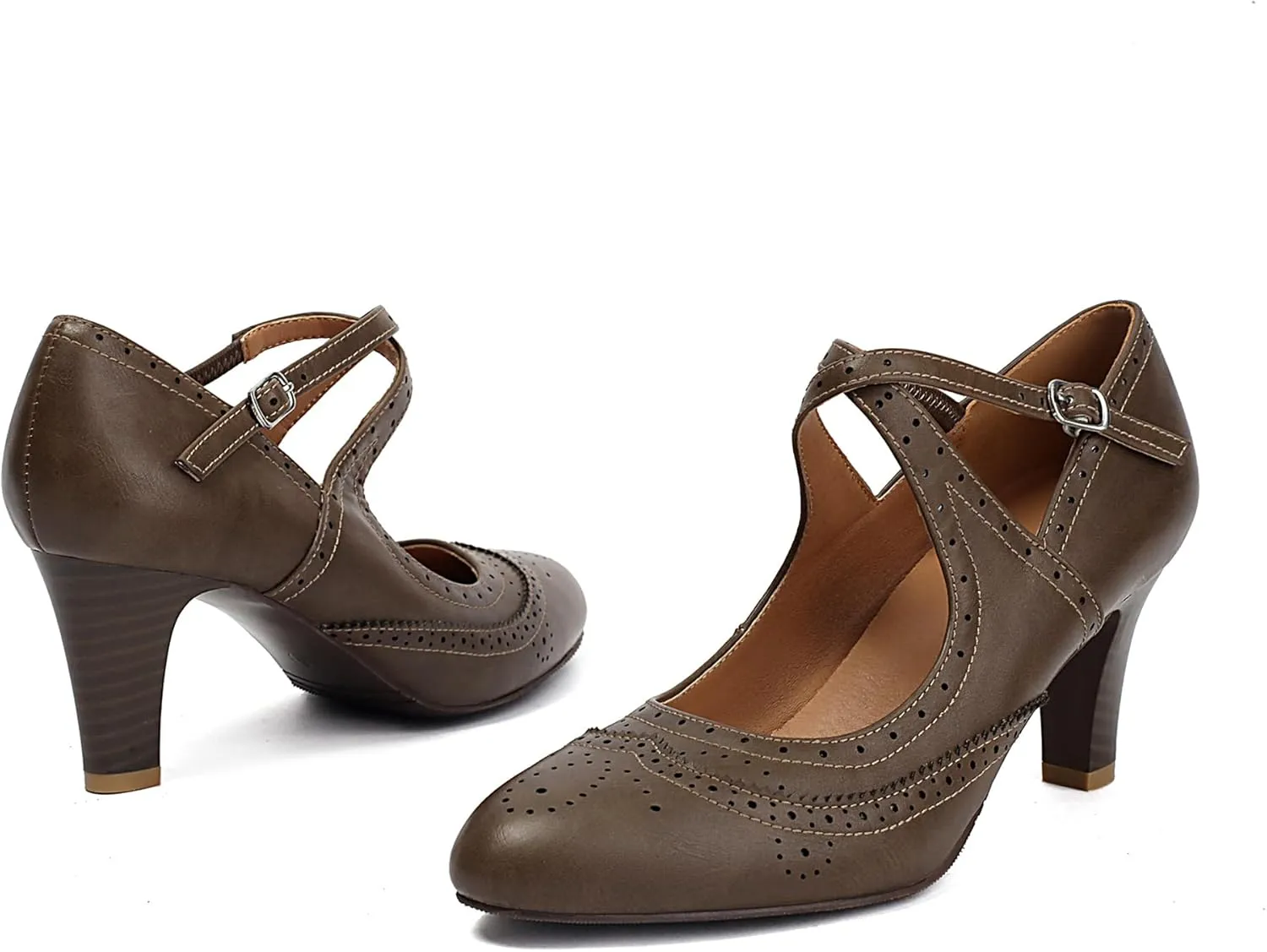 Women's Mary Jane Rockability Oxford Close Round Toe Vintage Wingtip 1950s Heels Ankle Straps Retro 1920s Victorian Pumps Shoes