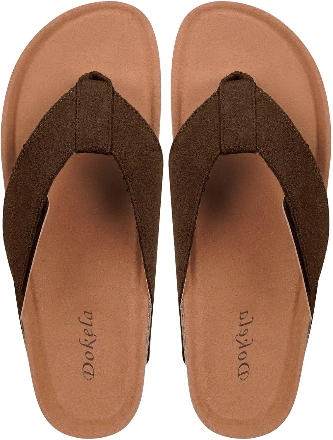 Womens Mens Orthotic Flip Flops Cork Footbed Thong Sandals Suede Leather Arch Support Summer Casual Slip on Open Toe Slippers with Adjustable Straps Indoor Outdoor