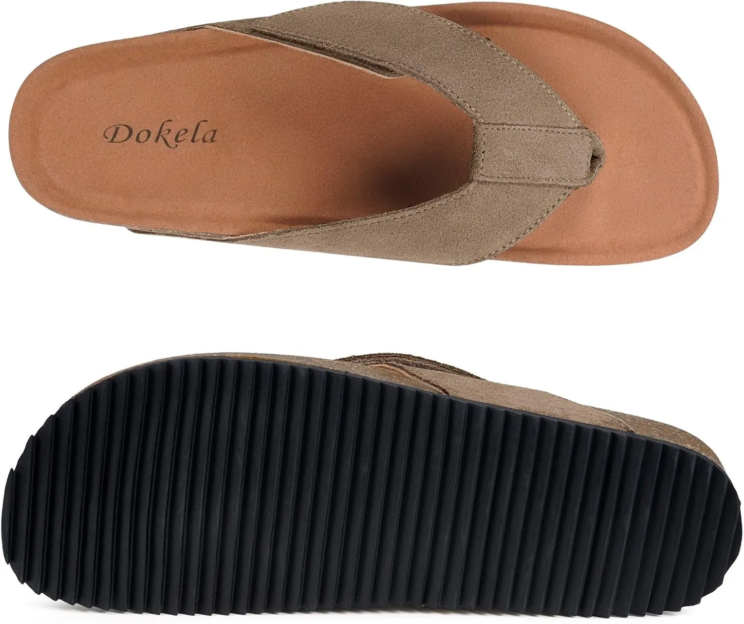 Womens Mens Orthotic Flip Flops Cork Footbed Thong Sandals Suede Leather Arch Support Summer Casual Slip on Open Toe Slippers with Adjustable Straps Indoor Outdoor