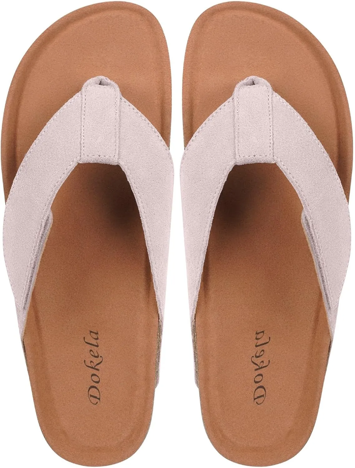 Womens Mens Orthotic Flip Flops Cork Footbed Thong Sandals Suede Leather Arch Support Summer Casual Slip on Open Toe Slippers with Adjustable Straps Indoor Outdoor