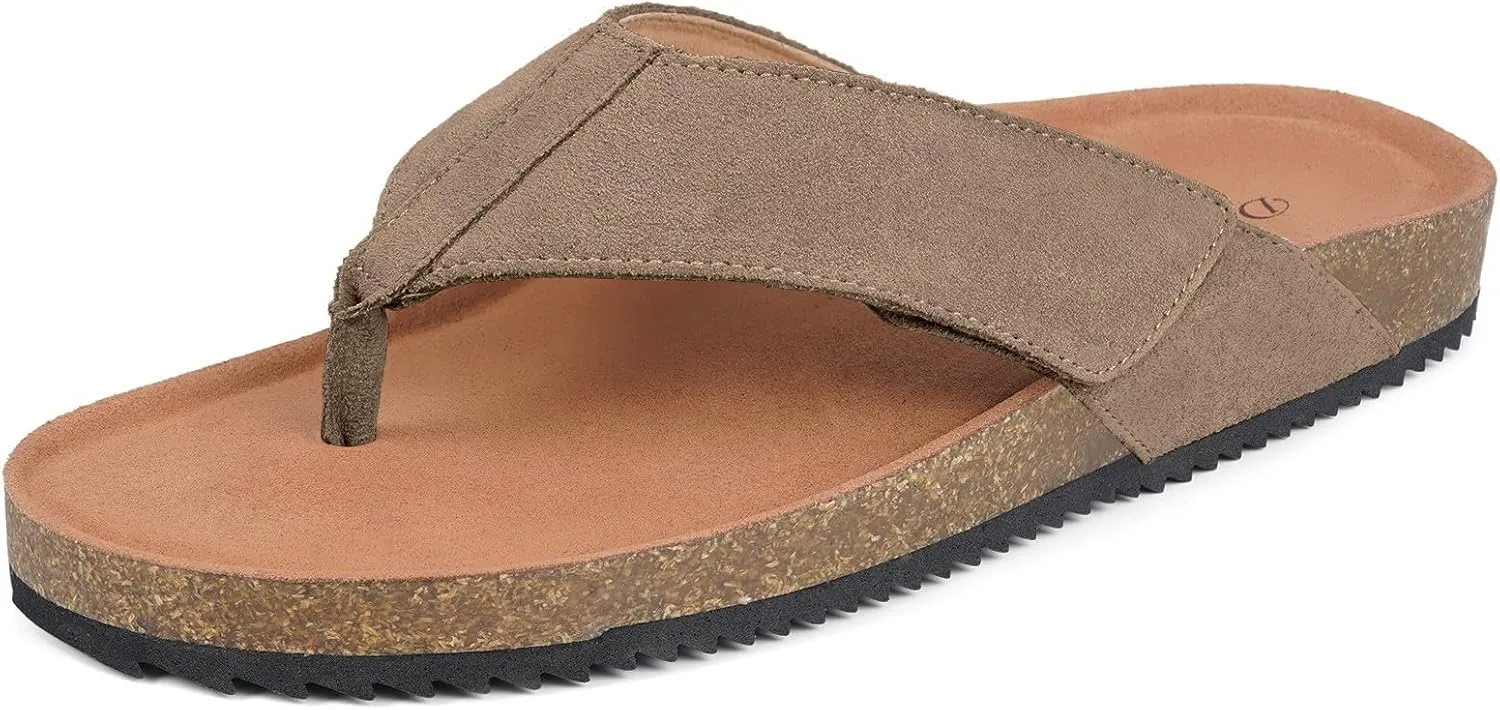 Womens Mens Orthotic Flip Flops Cork Footbed Thong Sandals Suede Leather Arch Support Summer Casual Slip on Open Toe Slippers with Adjustable Straps Indoor Outdoor