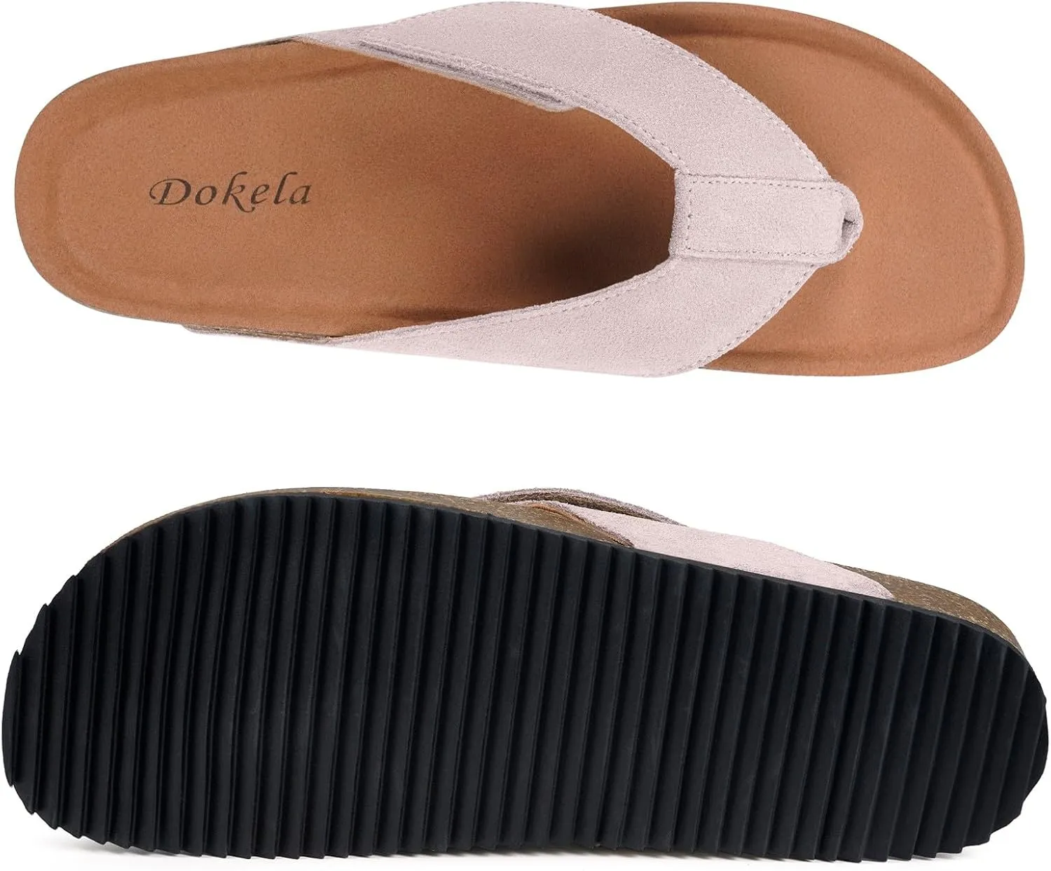 Womens Mens Orthotic Flip Flops Cork Footbed Thong Sandals Suede Leather Arch Support Summer Casual Slip on Open Toe Slippers with Adjustable Straps Indoor Outdoor