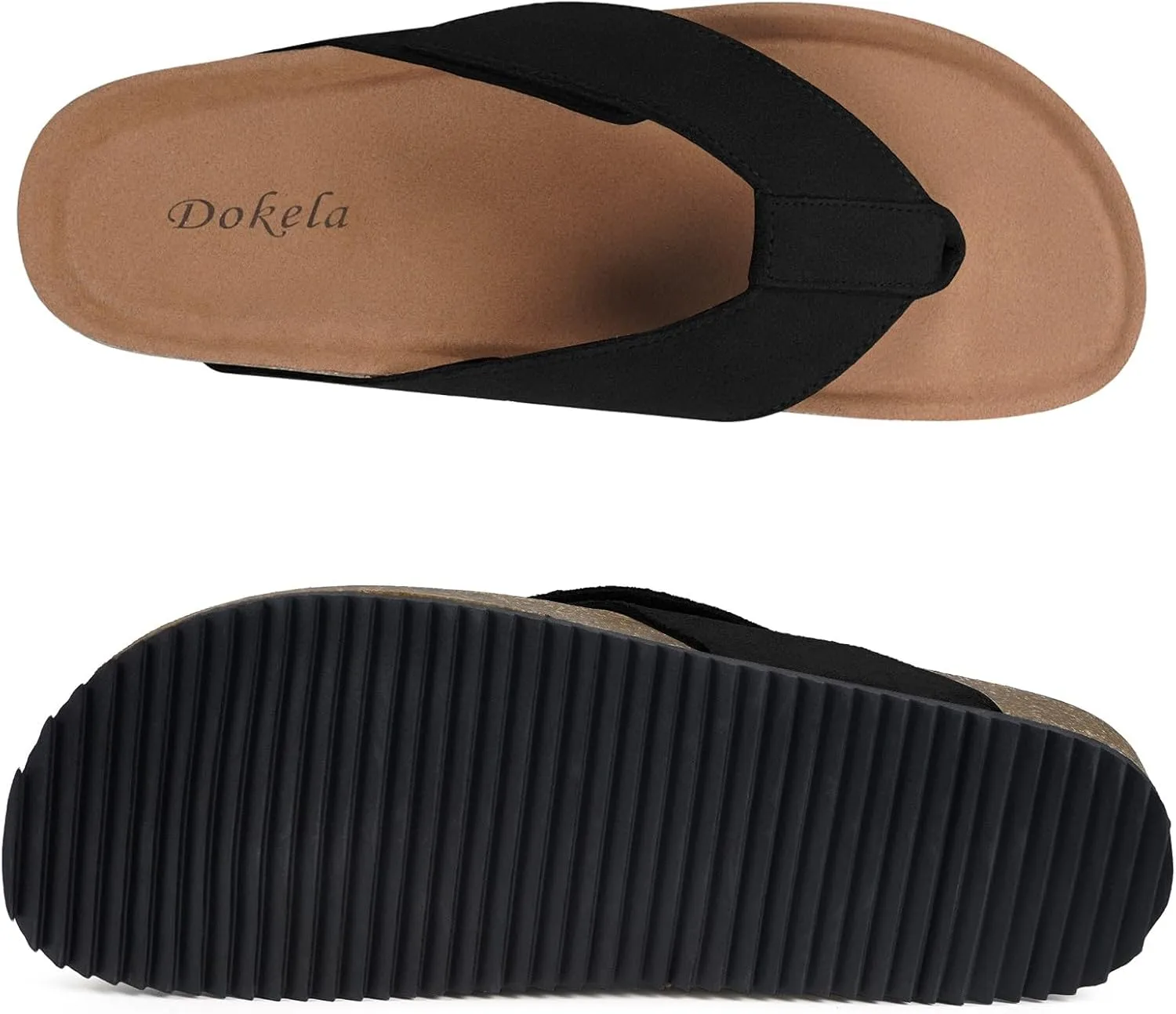 Womens Mens Orthotic Flip Flops Cork Footbed Thong Sandals Suede Leather Arch Support Summer Casual Slip on Open Toe Slippers with Adjustable Straps Indoor Outdoor