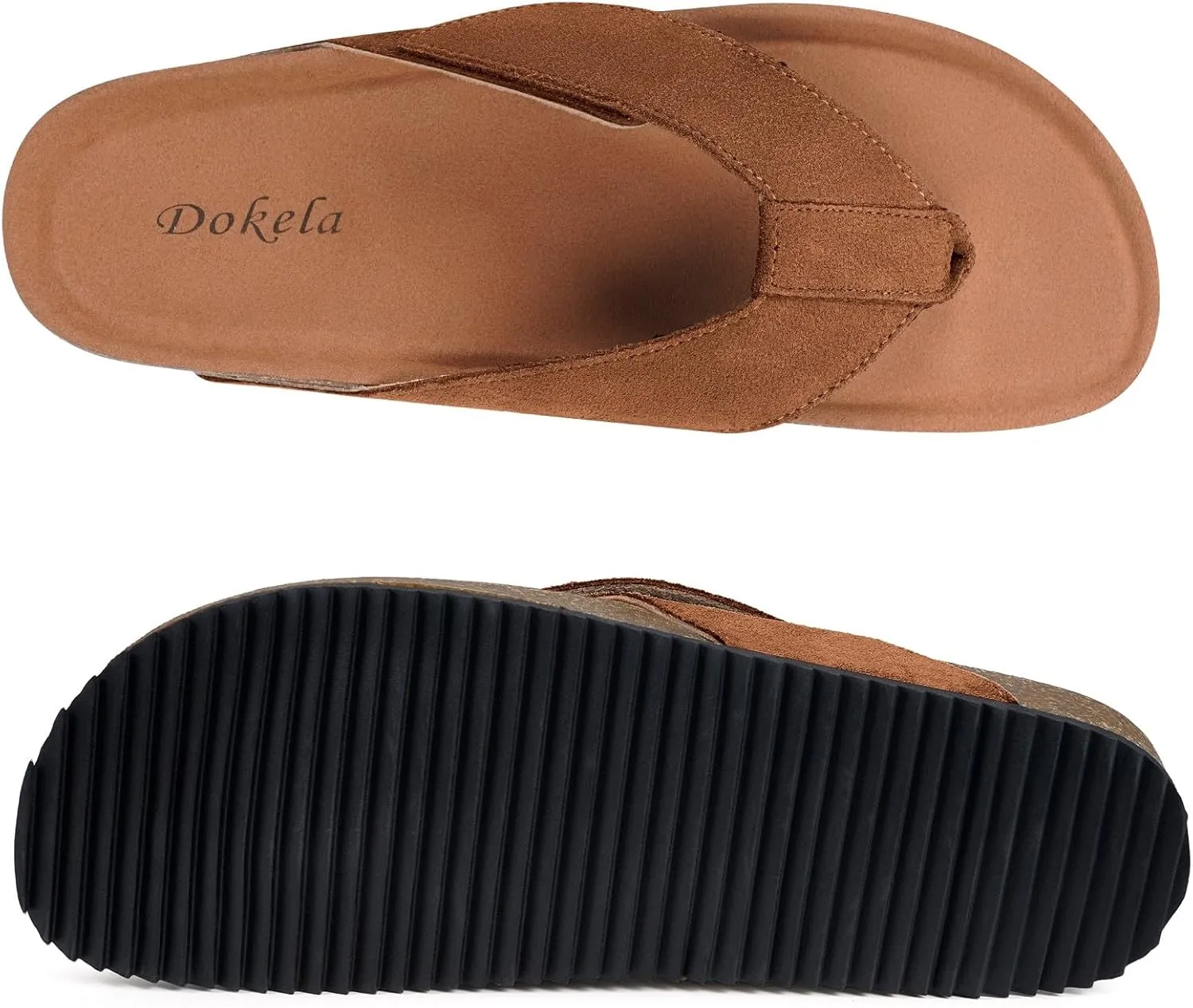 Womens Mens Orthotic Flip Flops Cork Footbed Thong Sandals Suede Leather Arch Support Summer Casual Slip on Open Toe Slippers with Adjustable Straps Indoor Outdoor