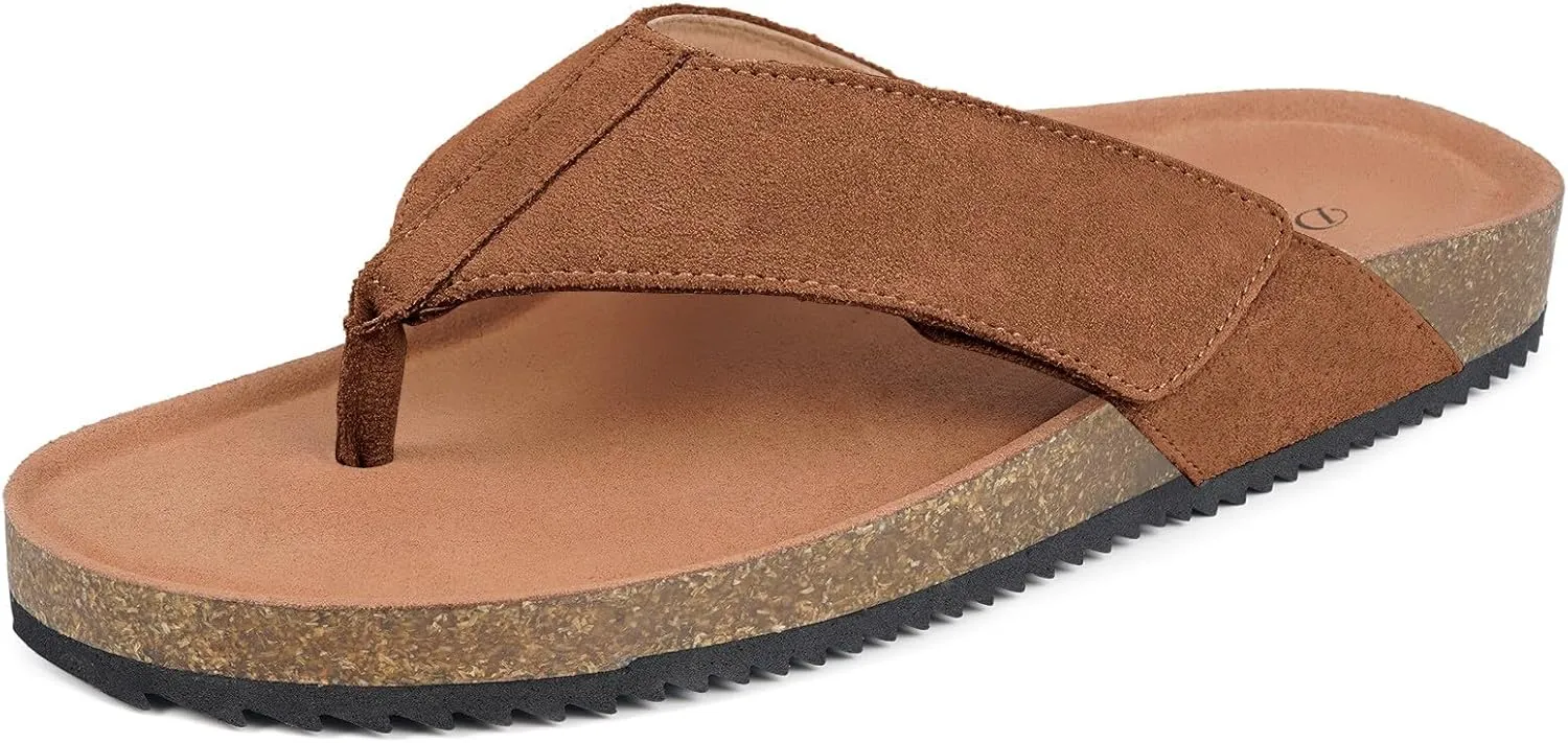 Womens Mens Orthotic Flip Flops Cork Footbed Thong Sandals Suede Leather Arch Support Summer Casual Slip on Open Toe Slippers with Adjustable Straps Indoor Outdoor