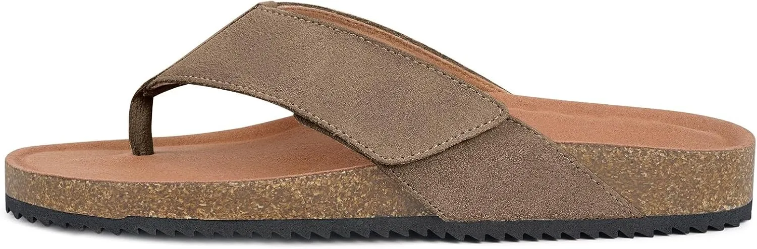 Womens Mens Orthotic Flip Flops Cork Footbed Thong Sandals Suede Leather Arch Support Summer Casual Slip on Open Toe Slippers with Adjustable Straps Indoor Outdoor