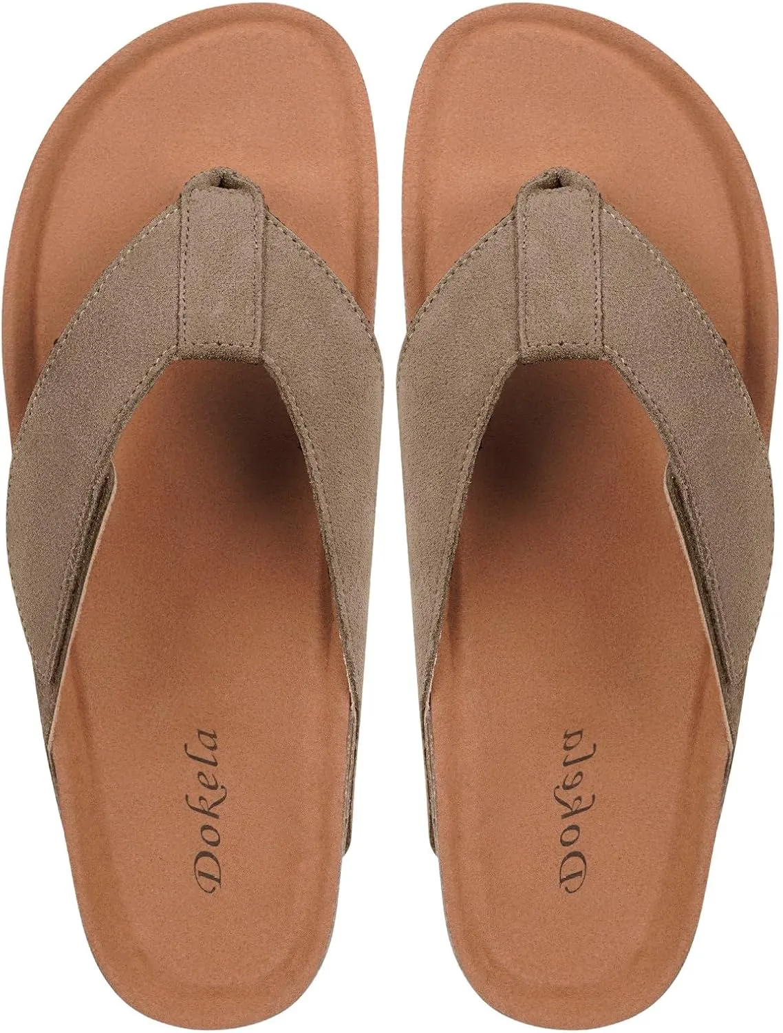 Womens Mens Orthotic Flip Flops Cork Footbed Thong Sandals Suede Leather Arch Support Summer Casual Slip on Open Toe Slippers with Adjustable Straps Indoor Outdoor