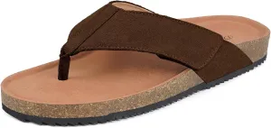 Womens Mens Orthotic Flip Flops Cork Footbed Thong Sandals Suede Leather Arch Support Summer Casual Slip on Open Toe Slippers with Adjustable Straps Indoor Outdoor