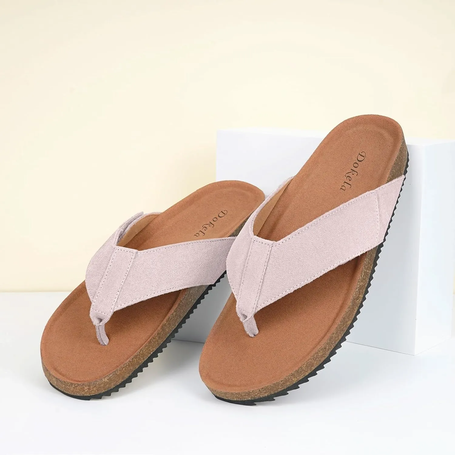 Womens Mens Orthotic Flip Flops Cork Footbed Thong Sandals Suede Leather Arch Support Summer Casual Slip on Open Toe Slippers with Adjustable Straps Indoor Outdoor