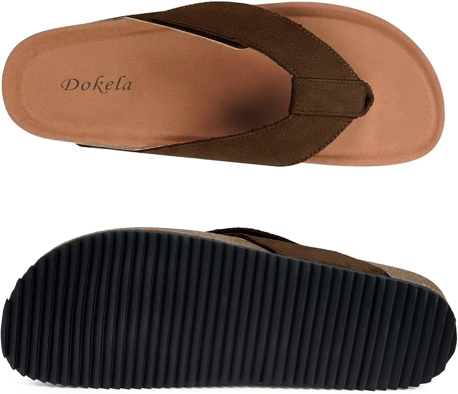 Womens Mens Orthotic Flip Flops Cork Footbed Thong Sandals Suede Leather Arch Support Summer Casual Slip on Open Toe Slippers with Adjustable Straps Indoor Outdoor