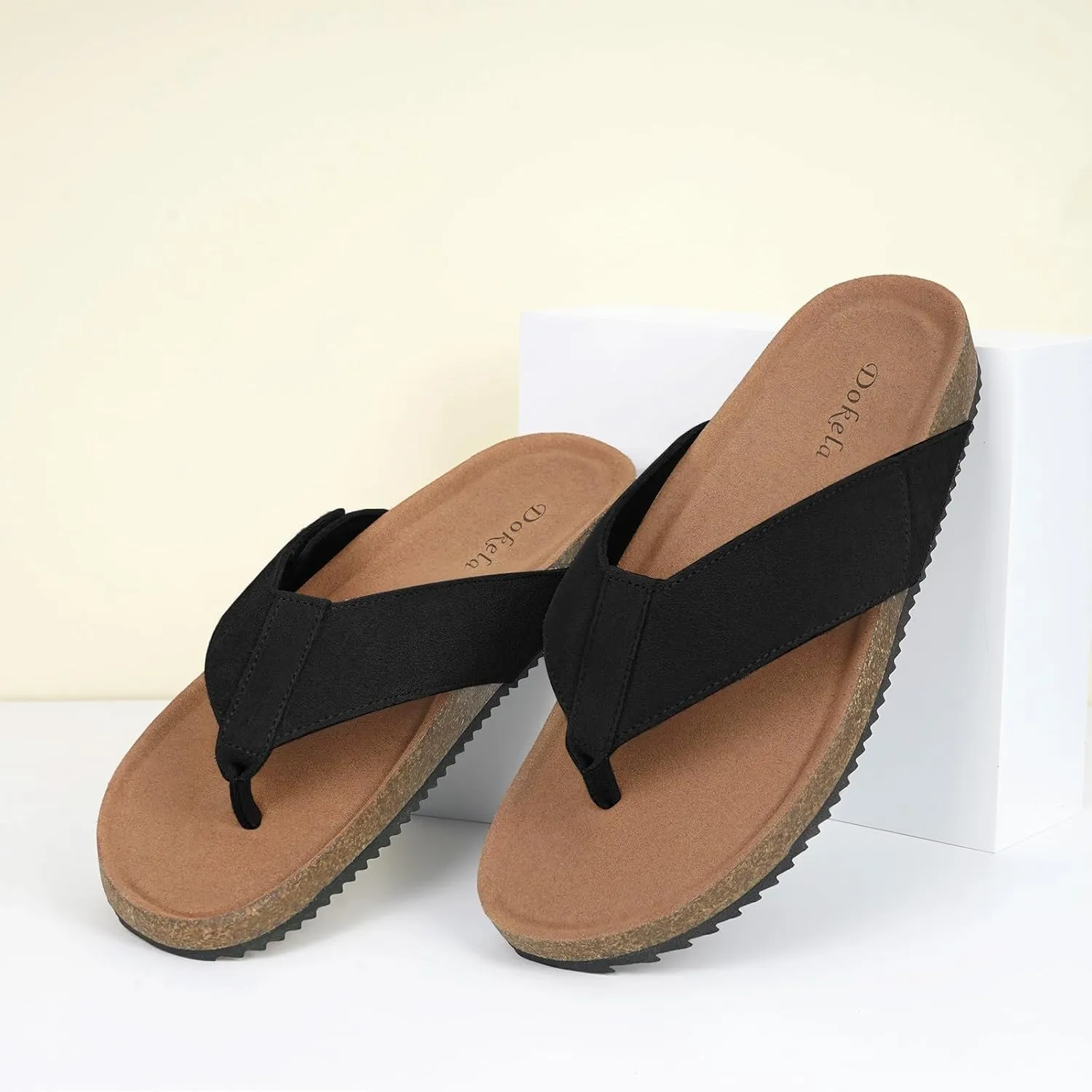Womens Mens Orthotic Flip Flops Cork Footbed Thong Sandals Suede Leather Arch Support Summer Casual Slip on Open Toe Slippers with Adjustable Straps Indoor Outdoor