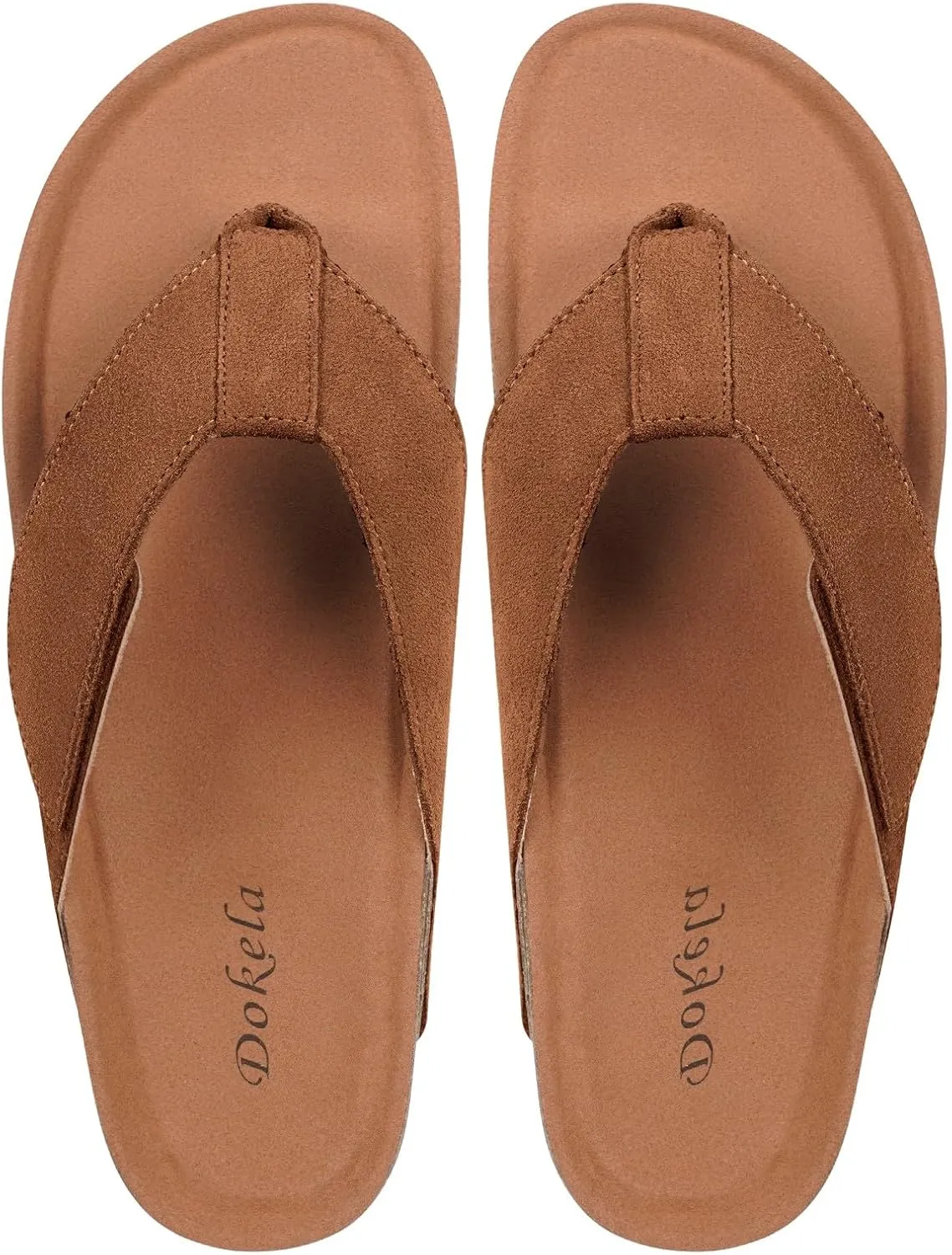 Womens Mens Orthotic Flip Flops Cork Footbed Thong Sandals Suede Leather Arch Support Summer Casual Slip on Open Toe Slippers with Adjustable Straps Indoor Outdoor