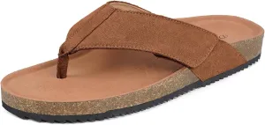 Womens Mens Orthotic Flip Flops Cork Footbed Thong Sandals Suede Leather Arch Support Summer Casual Slip on Open Toe Slippers with Adjustable Straps Indoor Outdoor