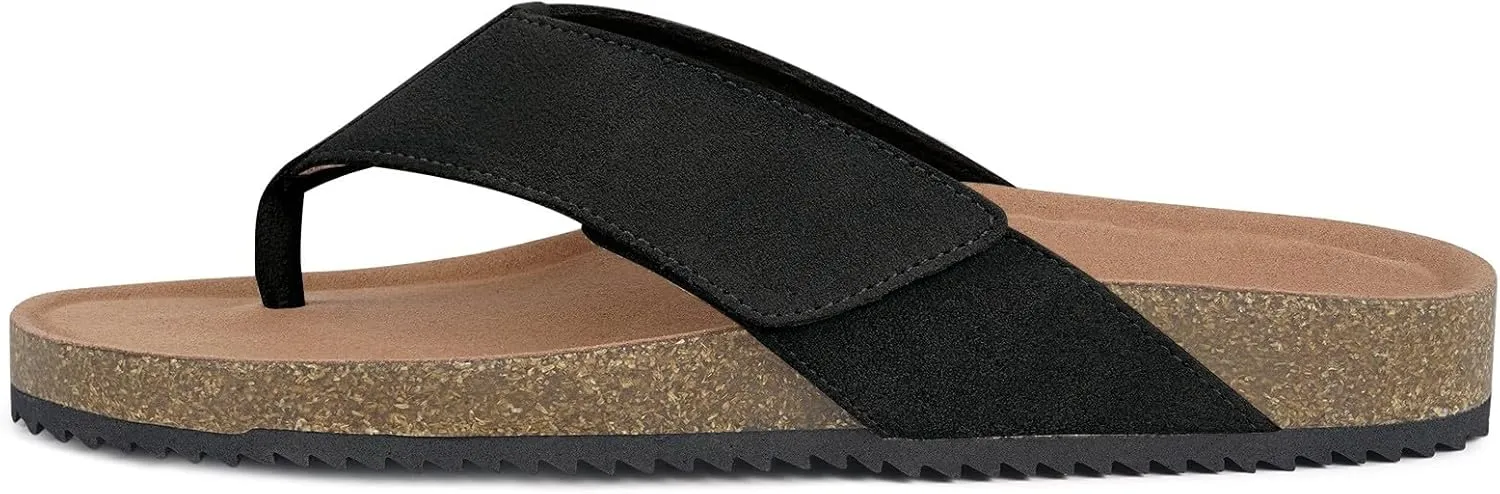 Womens Mens Orthotic Flip Flops Cork Footbed Thong Sandals Suede Leather Arch Support Summer Casual Slip on Open Toe Slippers with Adjustable Straps Indoor Outdoor