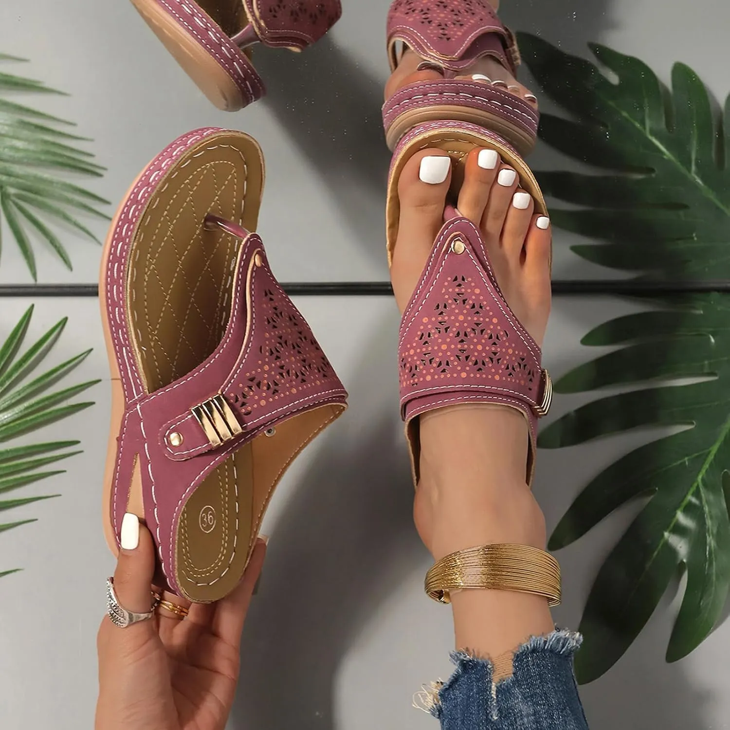 Womens Orthopedic Sandals Arch Support, Breathable Mesh Hollow Anti-Slip Sport Sandals, Orthopedic Flip-Flops Walking Sandals