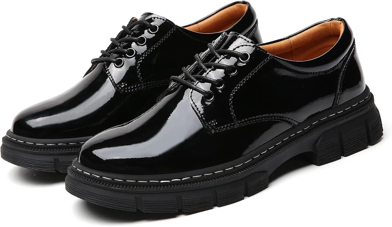 Womens Oxford Shoes Platform Classic Leather Non Slip Dressy Shoes Chunky Comfortable Business Shoes for Work Casual Office