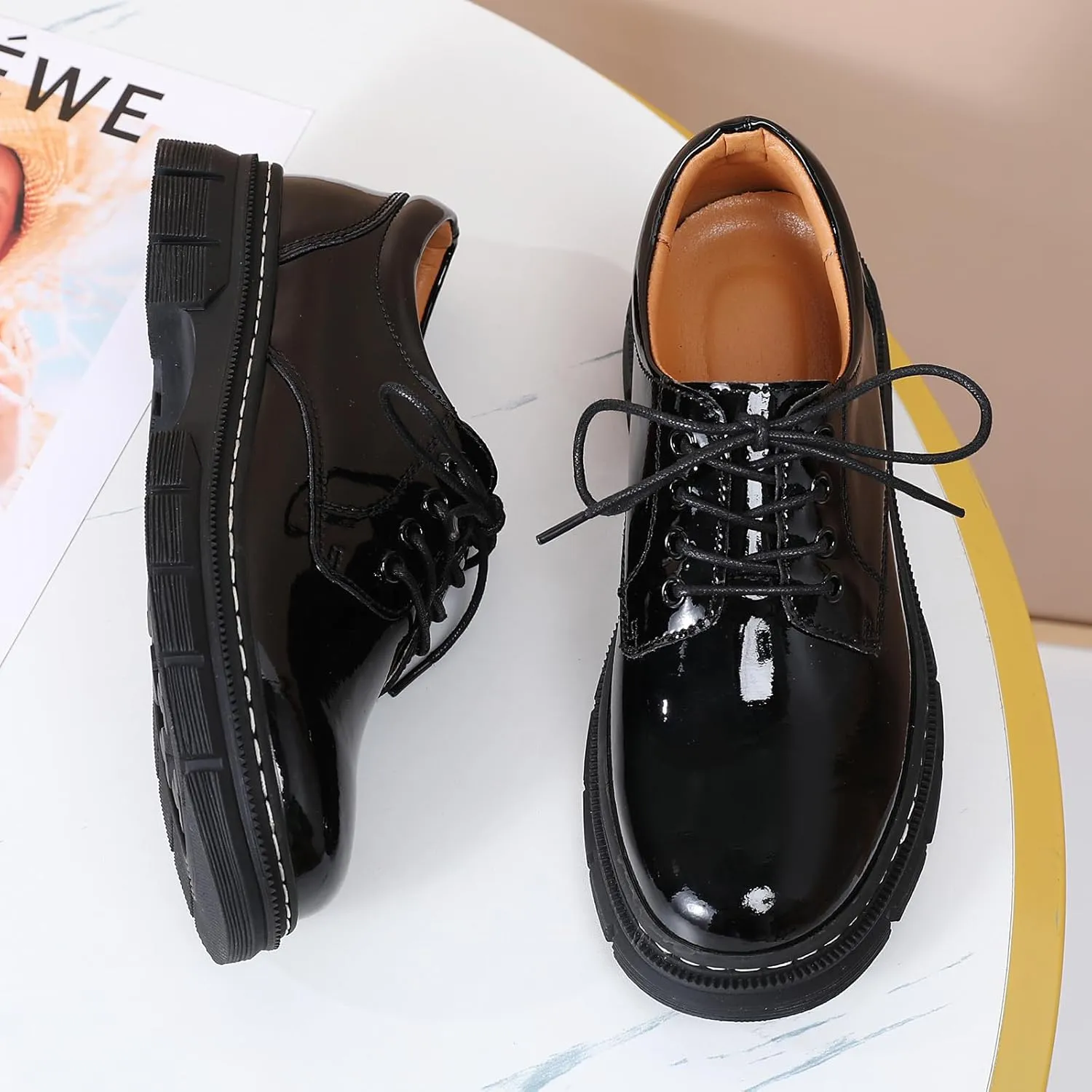 Womens Oxford Shoes Platform Classic Leather Non Slip Dressy Shoes Chunky Comfortable Business Shoes for Work Casual Office