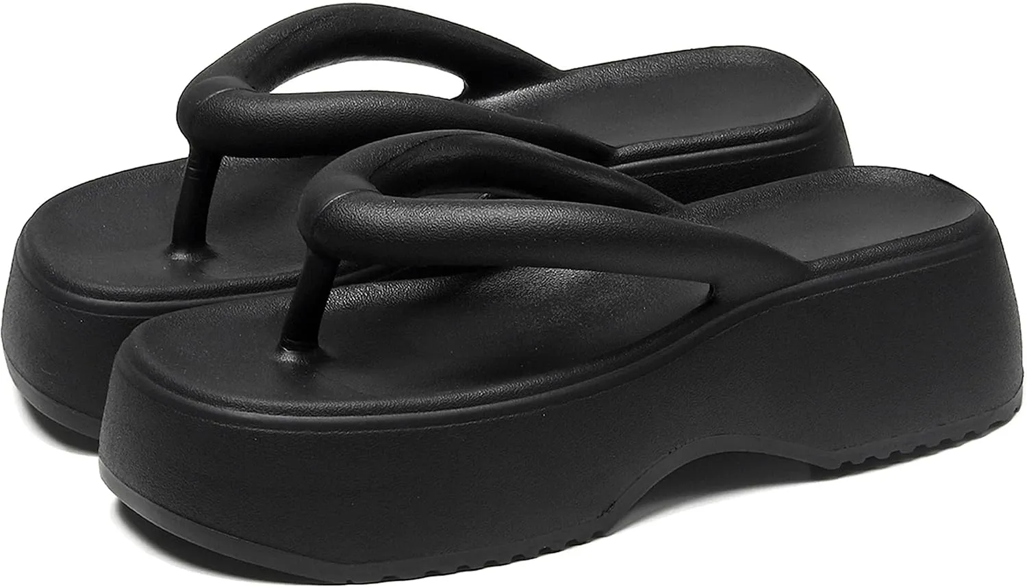 Women's Platform Flip Flops, Casual Wedges Sandals With Arch Support, Summer Chunky Heeled Slides, Beach Thong Slippers