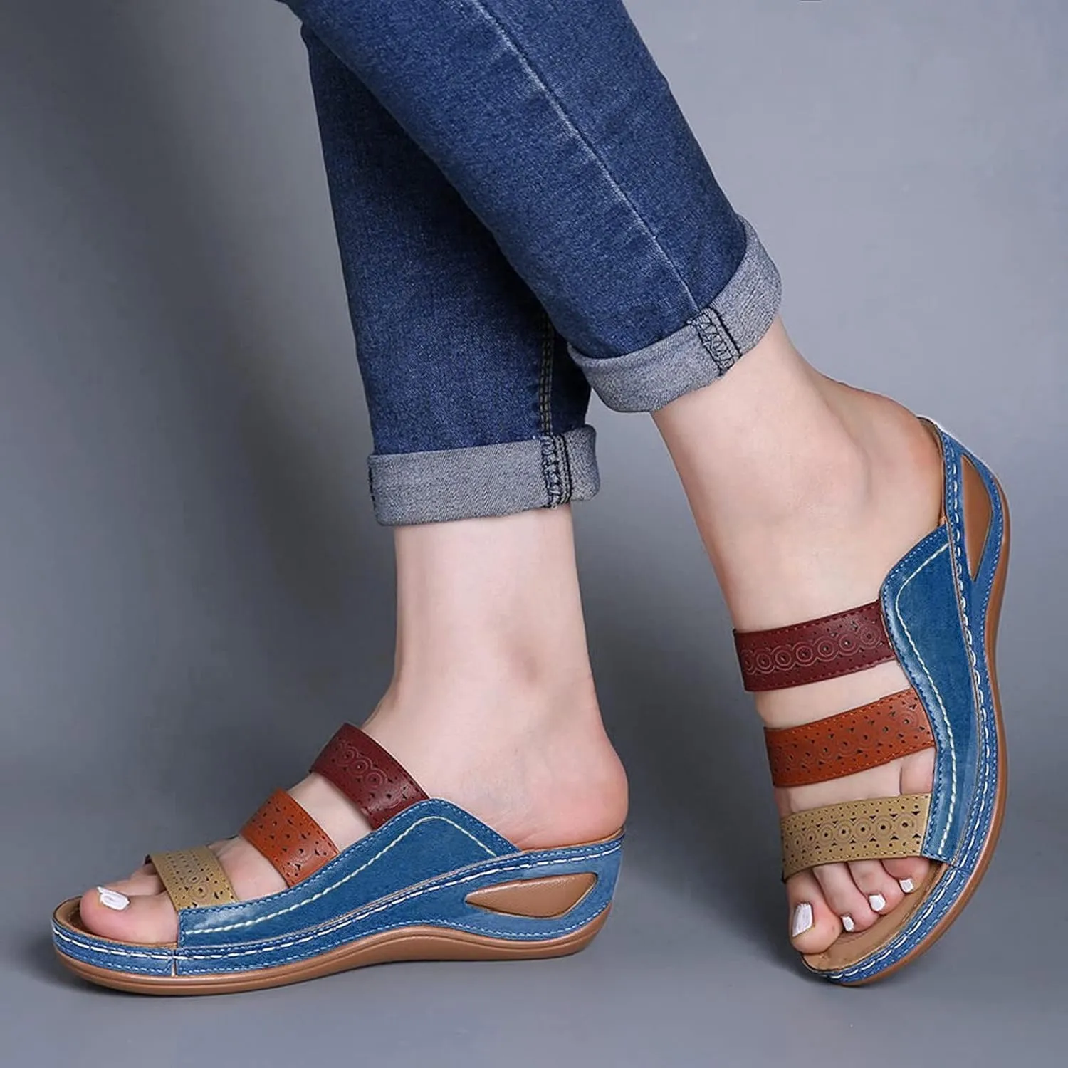 Womens Sandals with Arch Support Walking Flip Flops Shower Wide Wedge Sandal Dressy Summer Arch Support Shoes for Woman Wedge Shoes Slip On Wide Width Dressy Orthopedic Shoe
