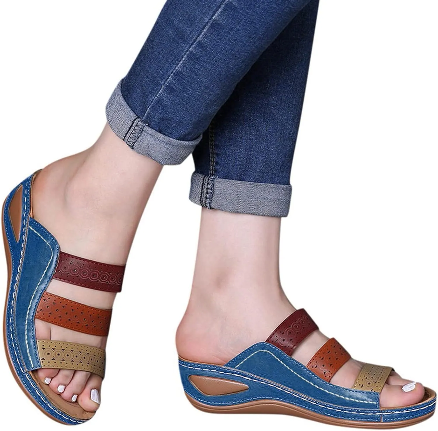 Womens Sandals with Arch Support Walking Flip Flops Shower Wide Wedge Sandal Dressy Summer Arch Support Shoes for Woman Wedge Shoes Slip On Wide Width Dressy Orthopedic Shoe