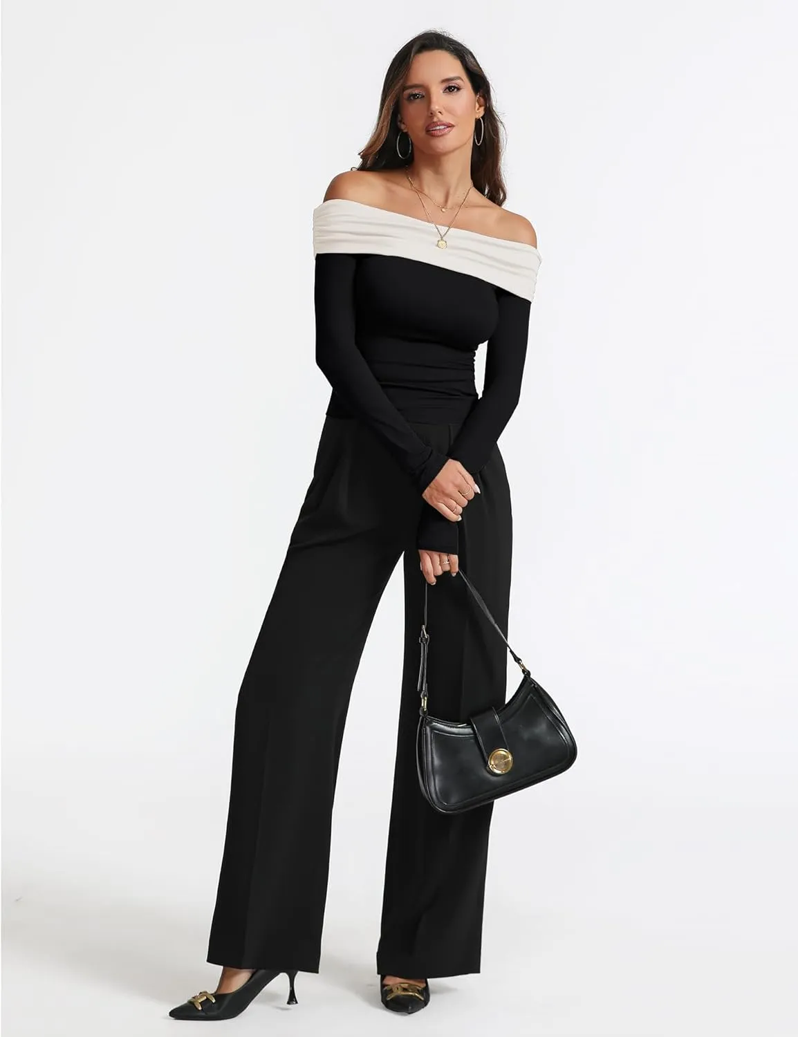 Women's Sexy Off Shoulder Tops Dressy Casual Slim Fit Long Sleeves Spring Fall Blouse Going Out Nightout Shirt