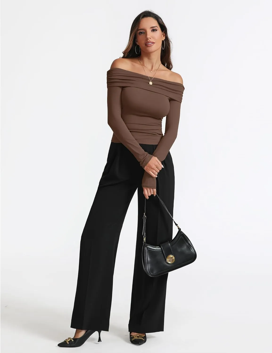 Women's Sexy Off Shoulder Tops Dressy Casual Slim Fit Long Sleeves Spring Fall Blouse Going Out Nightout Shirt