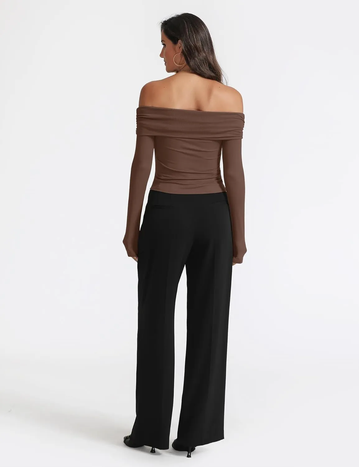 Women's Sexy Off Shoulder Tops Dressy Casual Slim Fit Long Sleeves Spring Fall Blouse Going Out Nightout Shirt