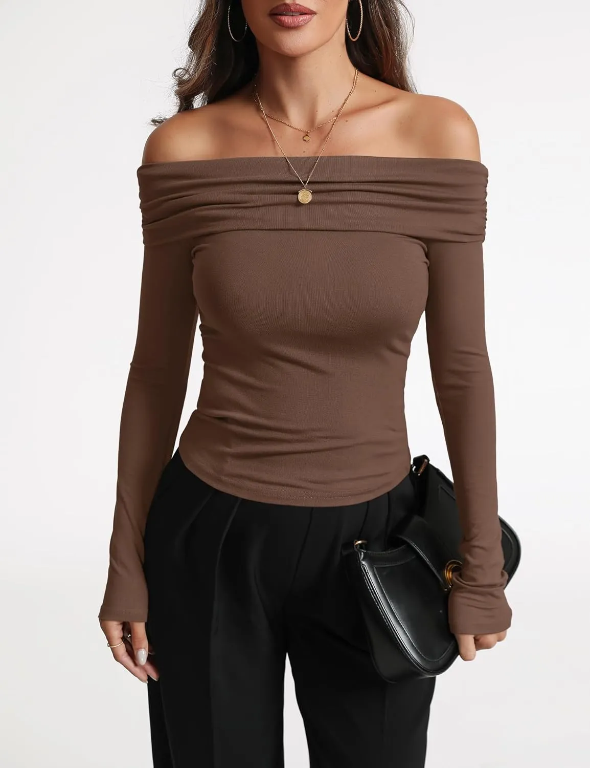 Women's Sexy Off Shoulder Tops Dressy Casual Slim Fit Long Sleeves Spring Fall Blouse Going Out Nightout Shirt