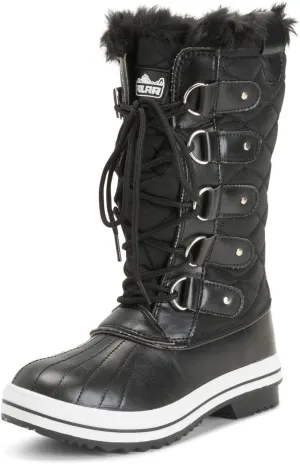 Womens Snow Boot Nylon Tall Winter Fur Lined Snow Warm Waterproof Rain Boot - Black - 11-42 - CD0025