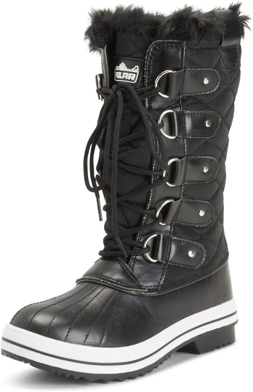 Womens Snow Boot Nylon Tall Winter Fur Lined Snow Warm Waterproof Rain Boot - Black - 11-42 - CD0025