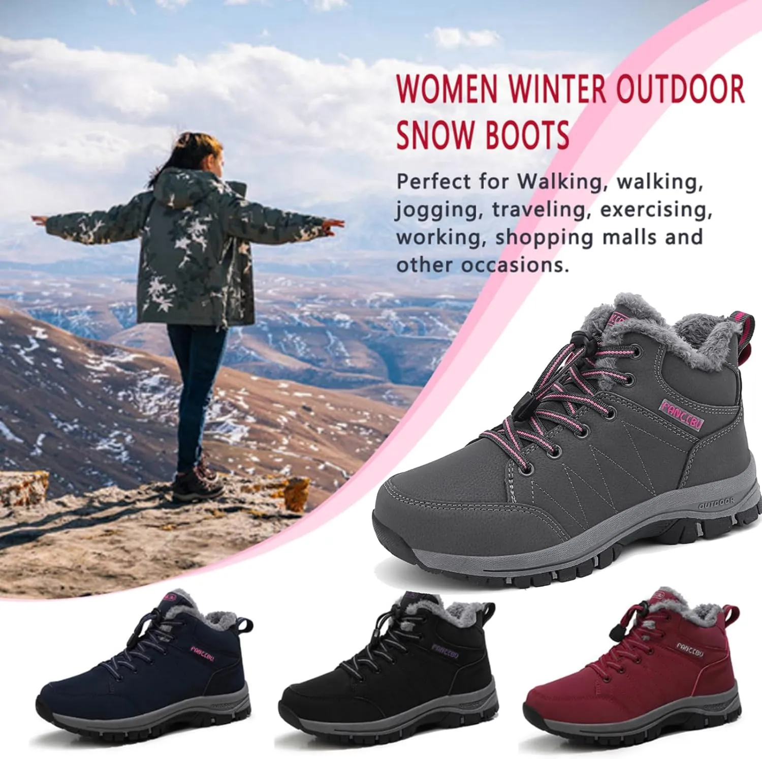 Women's Snow Boots Fur Lined Warm Ankle Boot Waterproof Anti-Slip Winter Outdoor Sports Shoes…