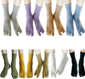 Women's Solid 2 Toe Flip Flop Tabi Socks 9 Pairs Elastic Cotton Sandal Socks