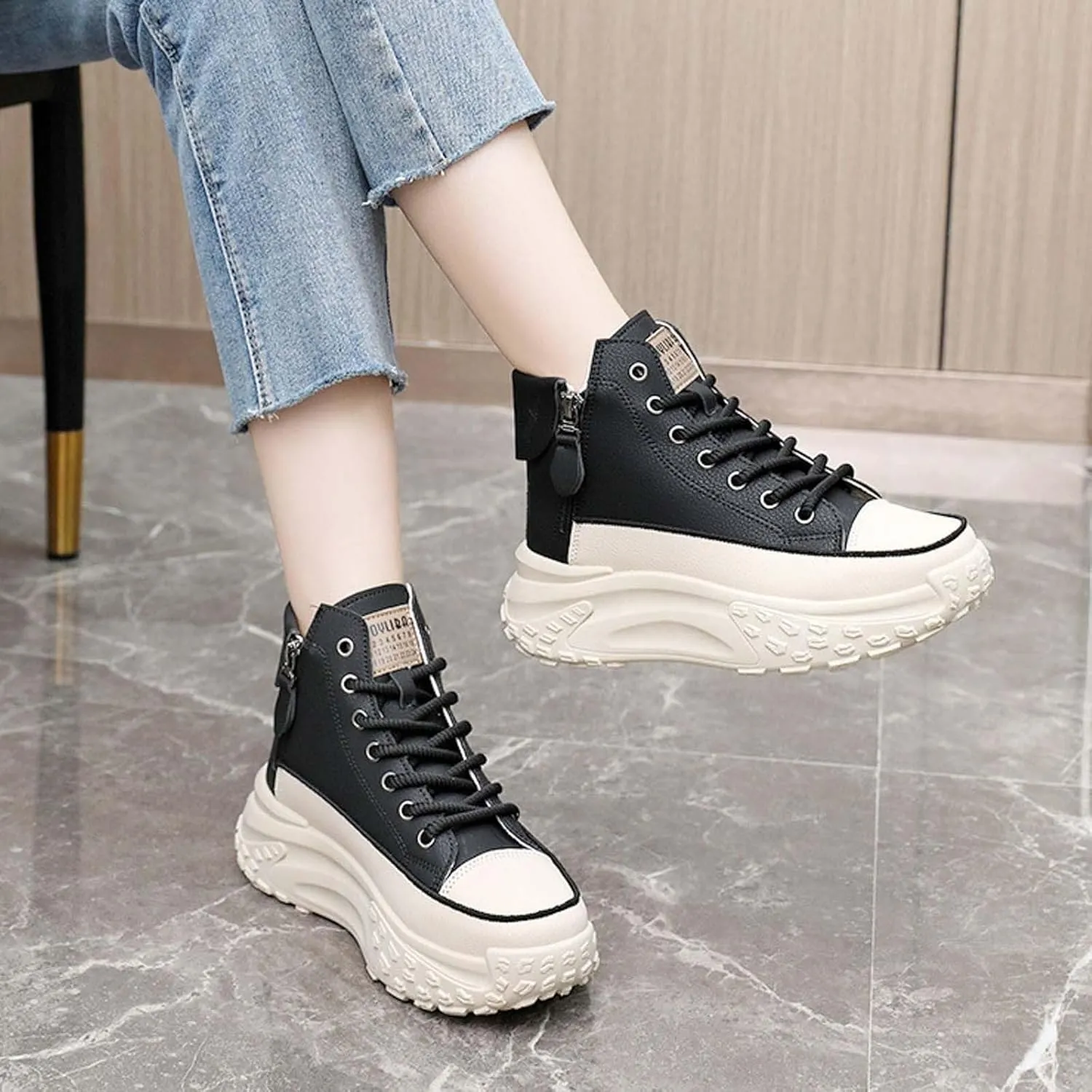 Women's Thick Sole Fashionable Round Toe Casual Shoes Women's Air 1 Crater Casual Shoes Height Increasing Lady Flip Flop