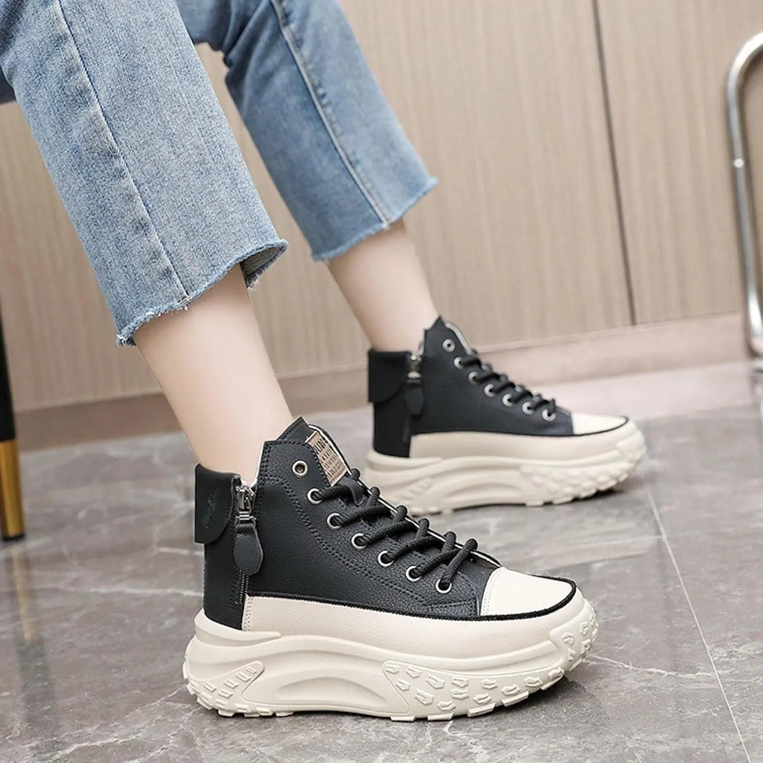 Women's Thick Sole Fashionable Round Toe Casual Shoes Women's Air 1 Crater Casual Shoes Height Increasing Lady Flip Flop